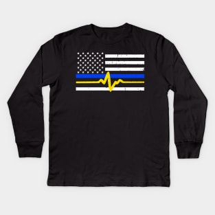 911 Dispatcher - Thin Blue Gold Line Flag Kids Long Sleeve T-Shirt